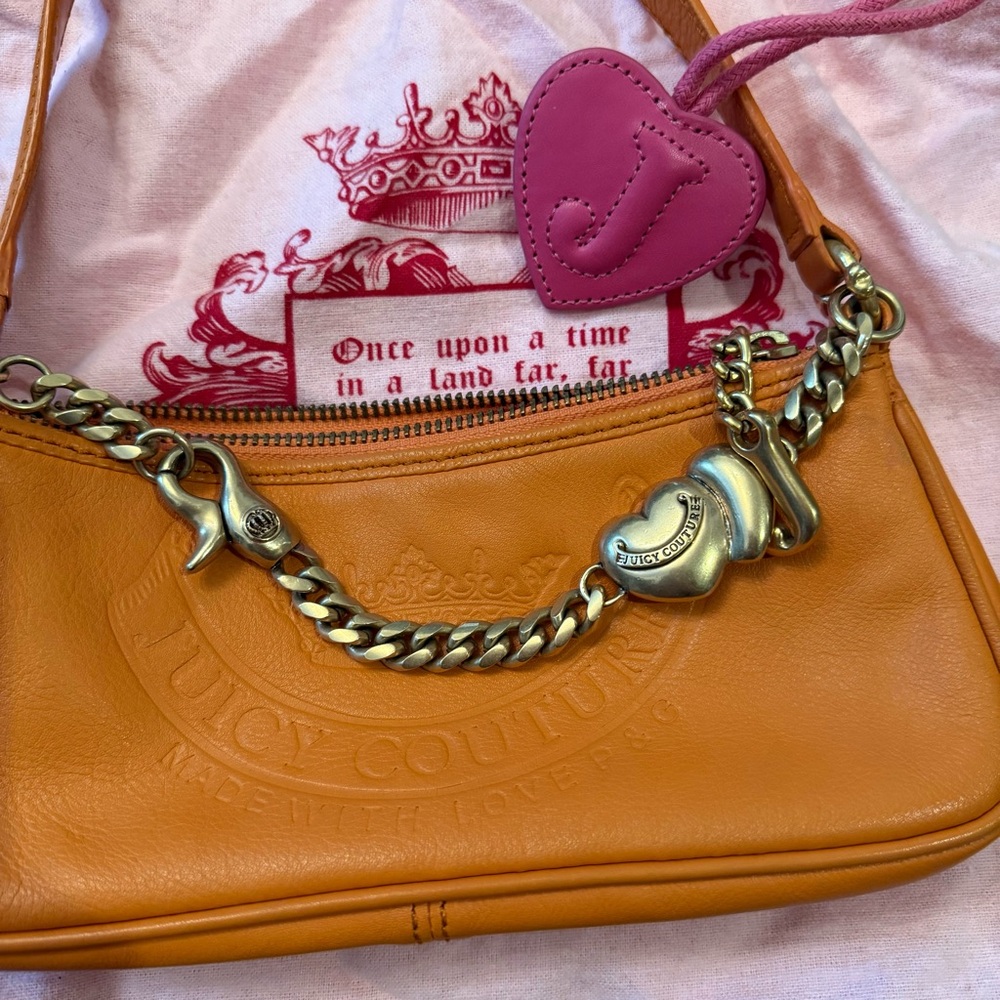 Vintage Y2K Juicy Couture Orange Shoulder Bag with Heart Charm